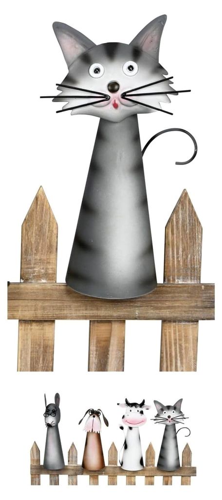 Dekorative Zaunfigur aus Metall Katze, Hund, Kuh oder Maus, Höhe ca. 20-24 cm
