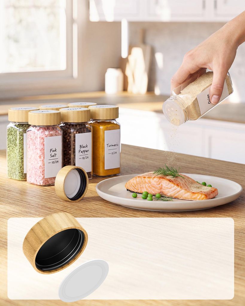 SONGMICS Sada 24 kusů skleněných dóz na koření, Obrázek produktu 