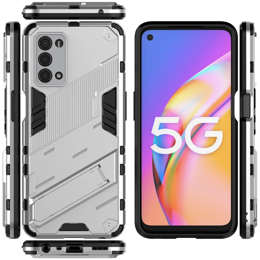 Custodia per Oppo A54 5G/A74 5G/A93 5G/OnePlus Nord N200 Custodia protettiva ibrida in PC TPU antiurto con funzione stand Arancione - 2