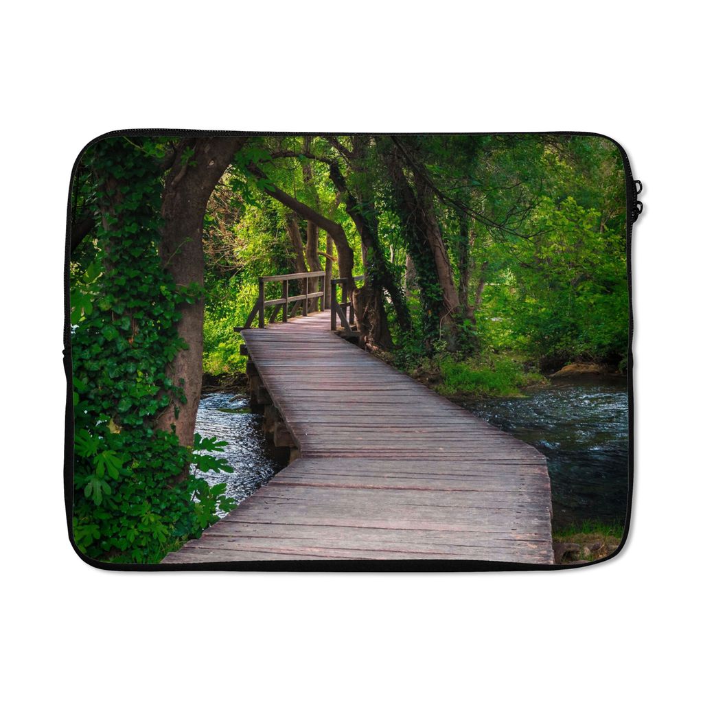 MuchoWow Laptop Hülle 17 Zoll Laptoptasche Wald - Natur - Brücke - Zipper - Schutzabdeckung