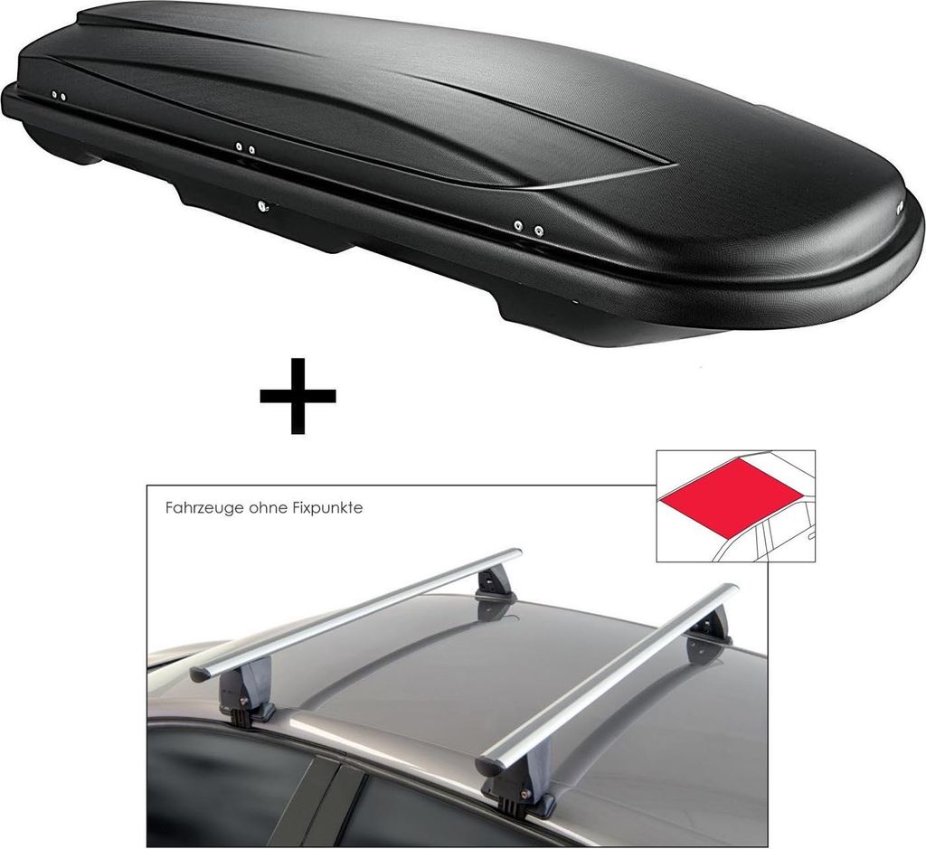 Dachbox VDPJUXT600 600 Liter abschließbar + Dachträger VDP Delta kompatibel mit für Seat Mii (3 Türer) ab 2012