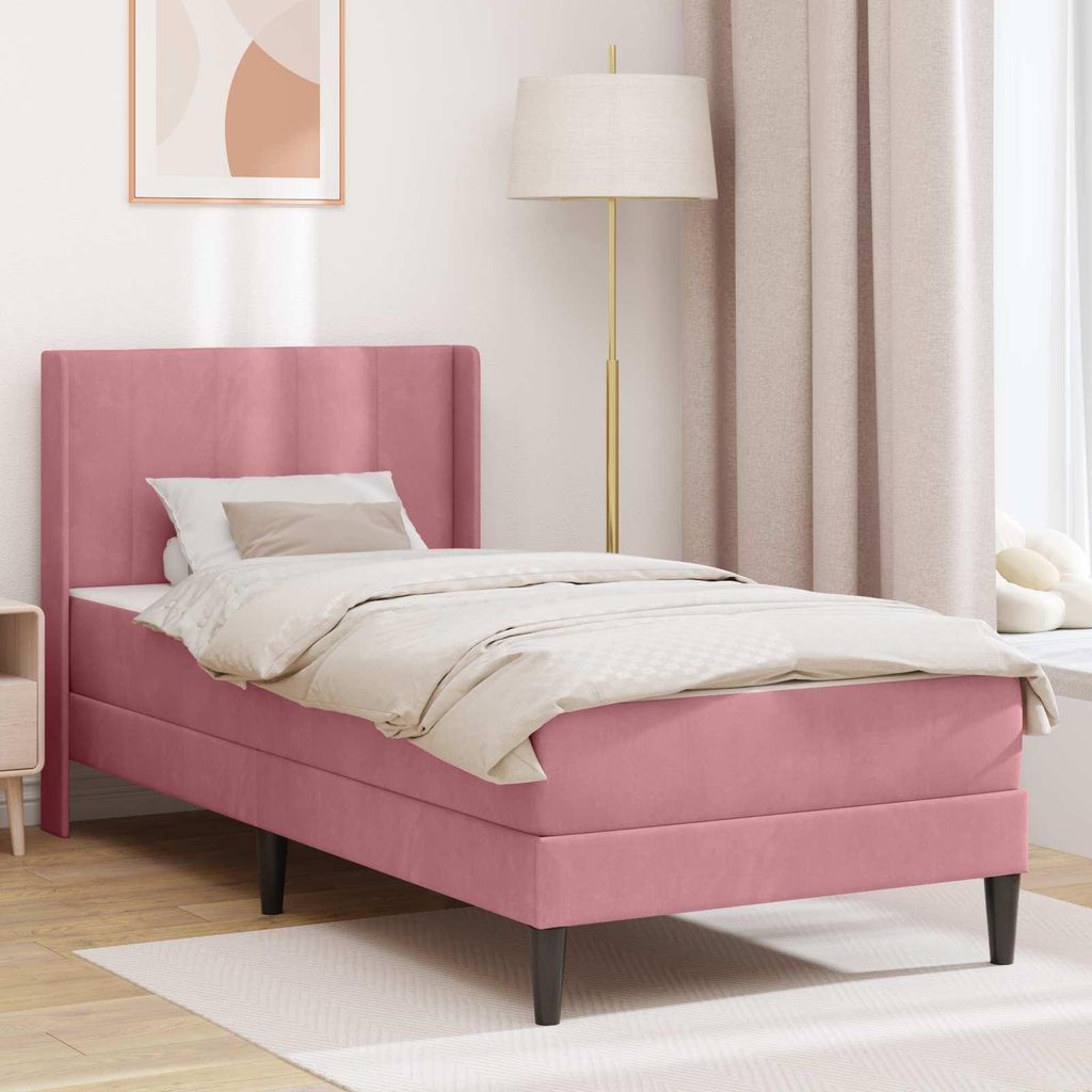 "Neues Produkt" Bettrahmen/Bettgestell - CLORIS - mit Matratze - Rosa 90x200 cm Samt - Sonstige Matratzen V2406