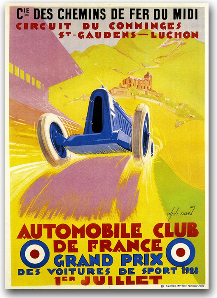 Poster - Canvas - Leinwand - 59,4 cm x 84,1 cm - Fotoposter - Leinwandkunst - Fahrzeug Club de France Grand Prix Alphonse Noel