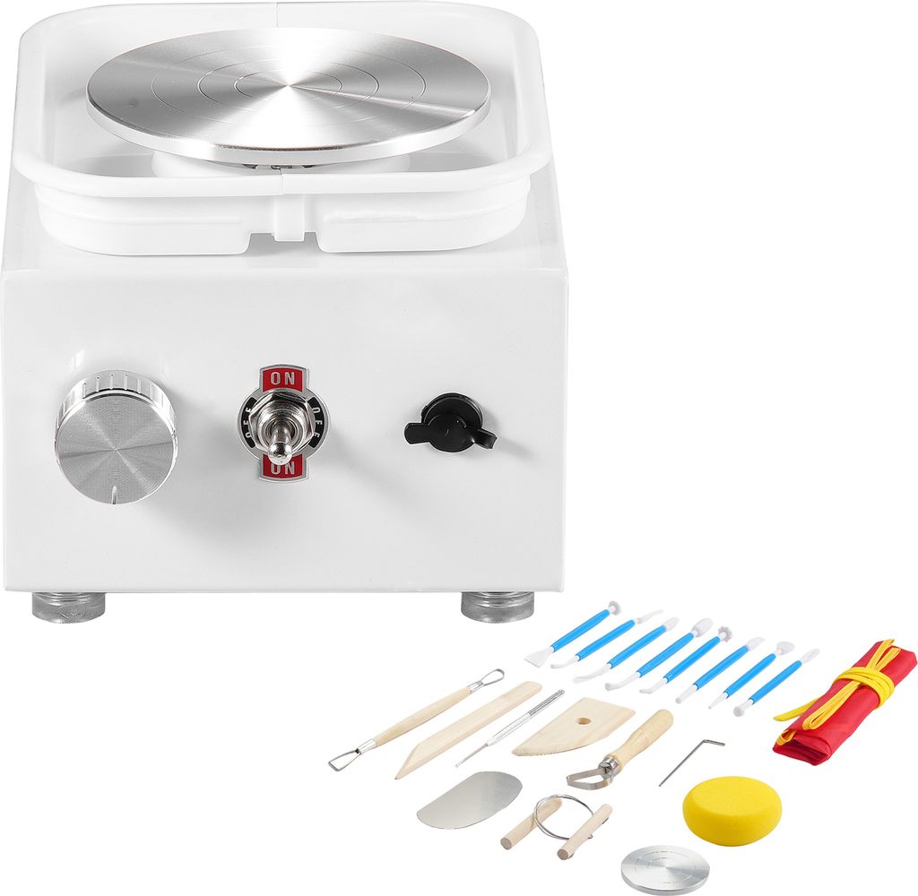 SucceBuy Mini-Töpferscheibe, 0–320 U/min einstellbare Geschwindigkeit, elektrischer Keramik-Drehteller, 18-teiliges Zubehör für Heimwerker, 2,...