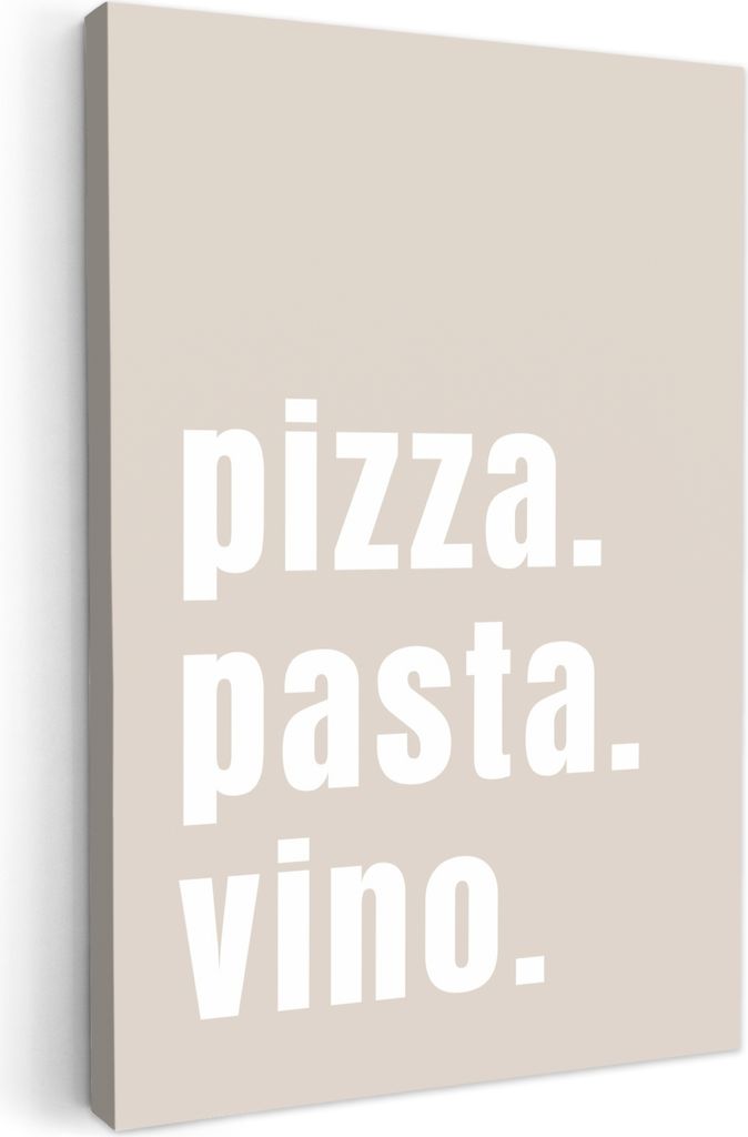 MuchoWow - Leinwandbilder - Zitat - Pizza, Pasta, Vino - Beige - Weiß, Wandbild, Wanddeko Bilder Wohnzimmer, 20x30 cm