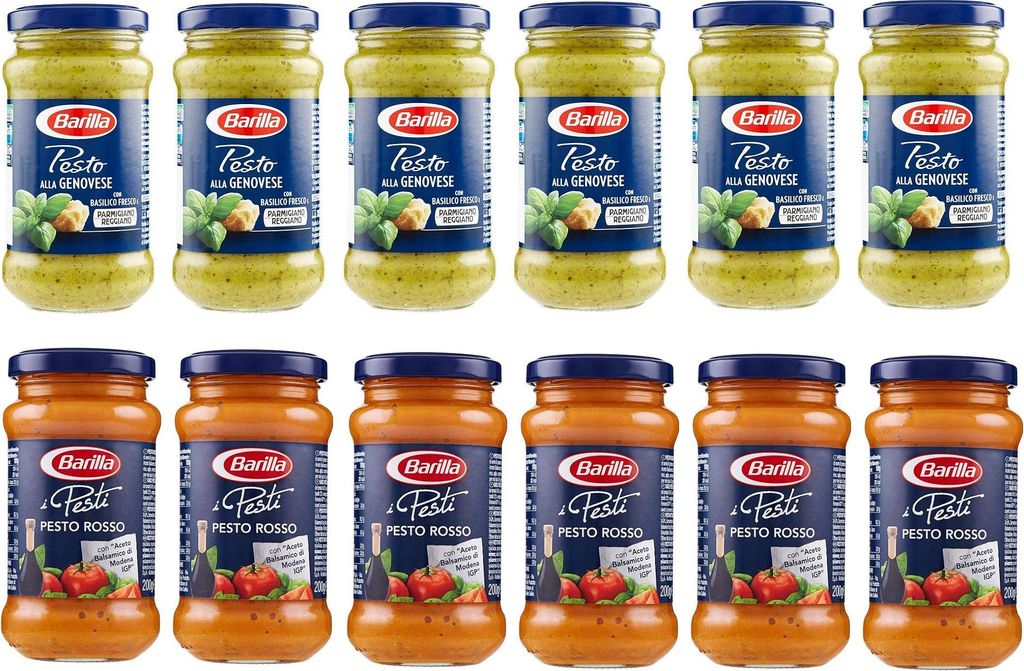 Testpaket Barilla Pesto alla Genovese mit basilikum - Pesto Rosso Rotes mit Balsamico Essig von Modena IGP ,tomaten und basilikum Sauce Soße ( 12 ...