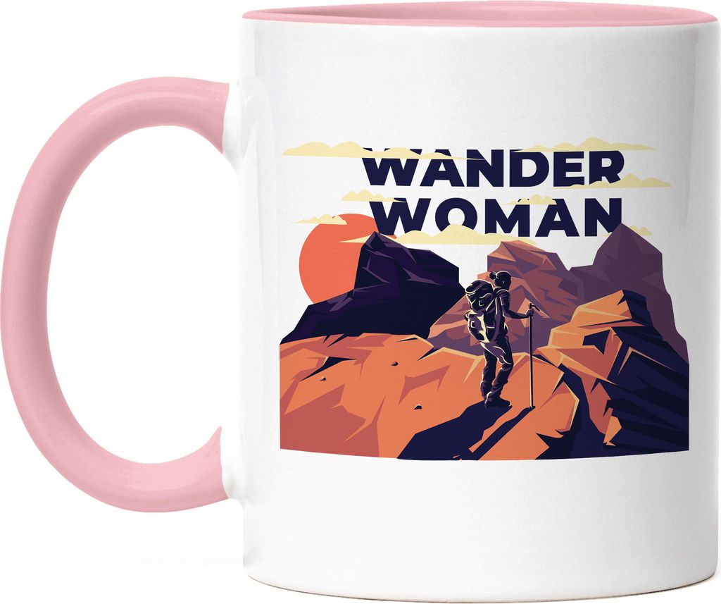 Wander Woman Tasse Rosa Berg Berge Hügel Wanderroute Wanderweg Gipfel Wanderschuhe Bergsteigen Sport