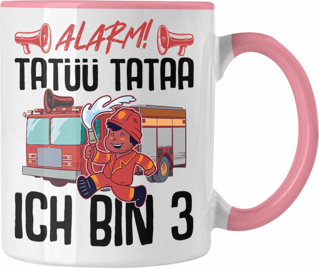 Trendation - 3. Geburtstag Geschenk Jungs Feuerwehr Tasse Geschenke Zubehör Lustig Kinder Geburtstag Spruch Ich Bin 3 (Rosa)