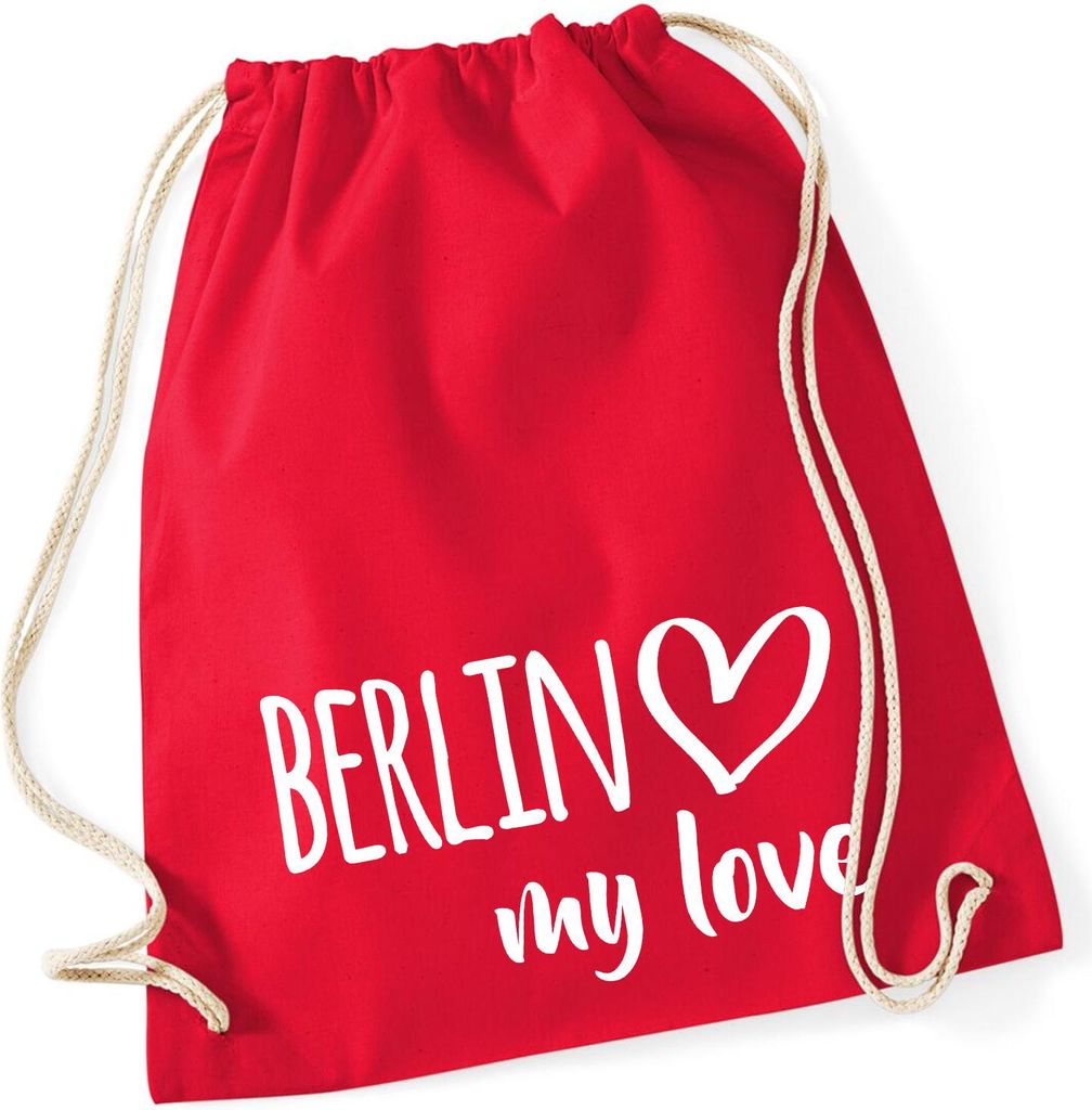 Huuraa Turnbeutel Berlin my love 12 Liter Classic Red Baumwolle Rucksack Geschenkidee