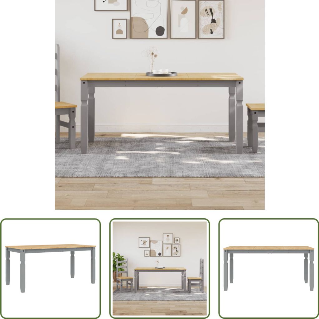 The Living Store Esstisch Corona Grau 160x80x75 cm Massivholz Kiefer