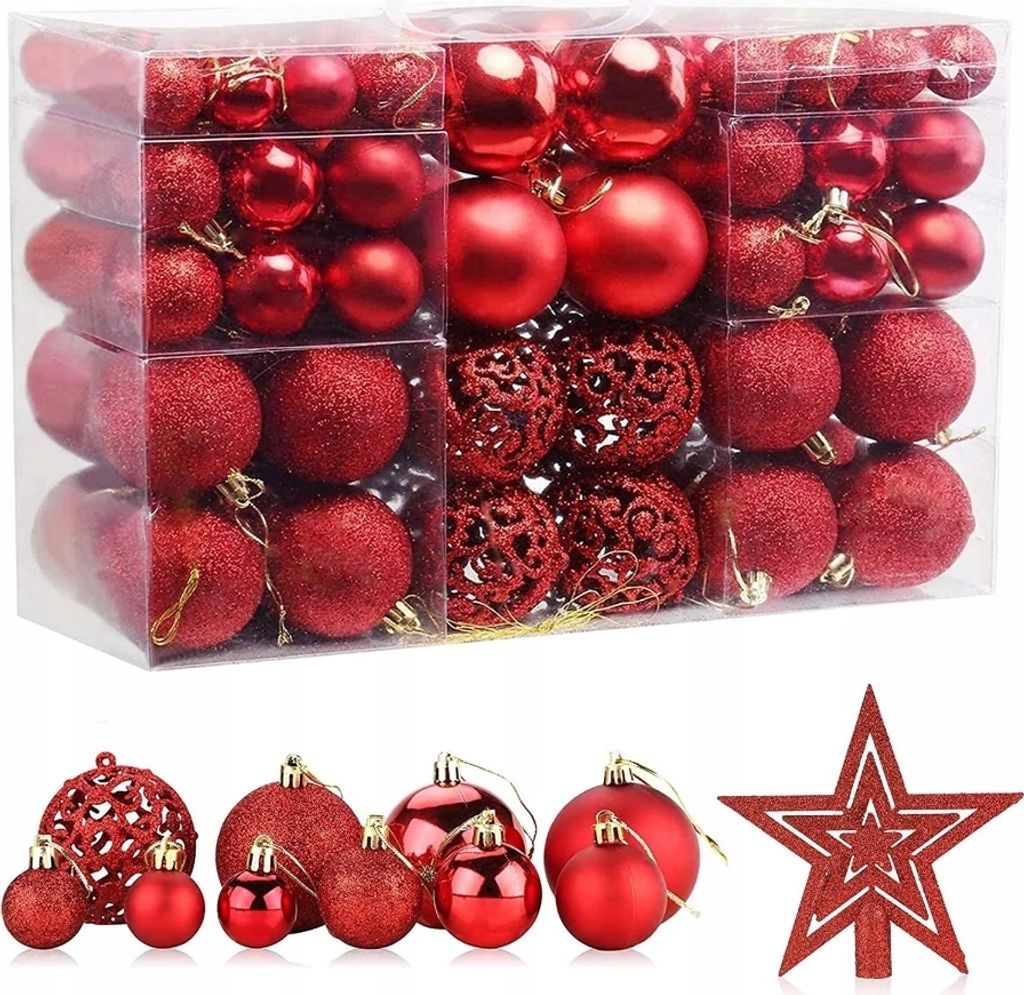 Rote Weihnachtsbaumkugeln 101 Stück Stern Baumspitze XXL Set