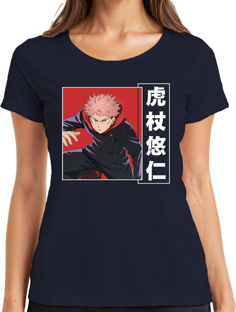Jujutsu Kaisen Yuji Itadori Anime Manga Geschenk Fan Action Damen T-Shirt, Navy, 3XL