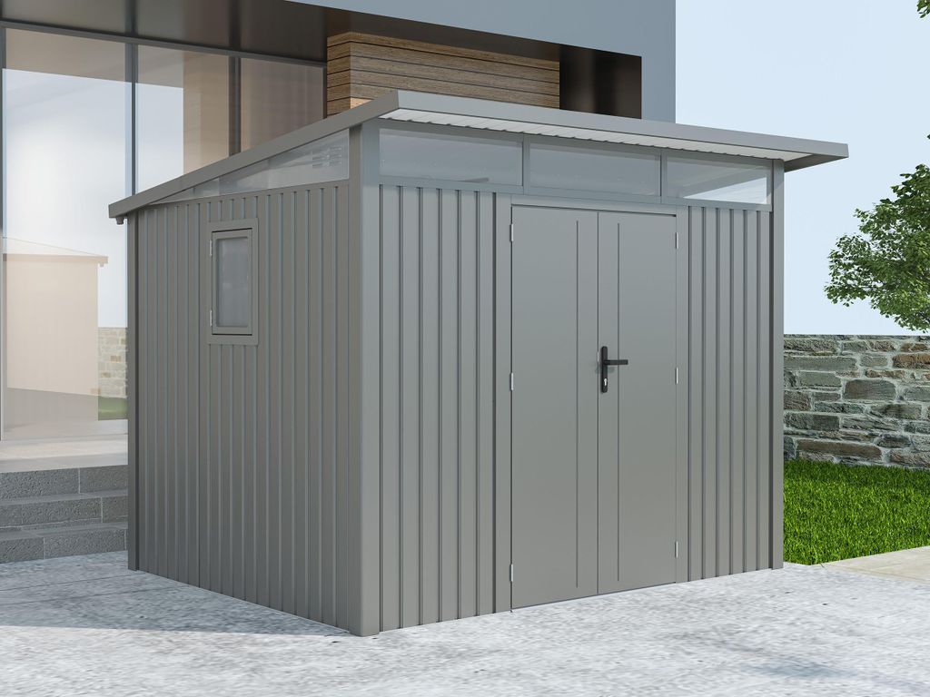 Metall Gerätehaus Modell Skylight 5,80 m² Alu Grau Produktbild 