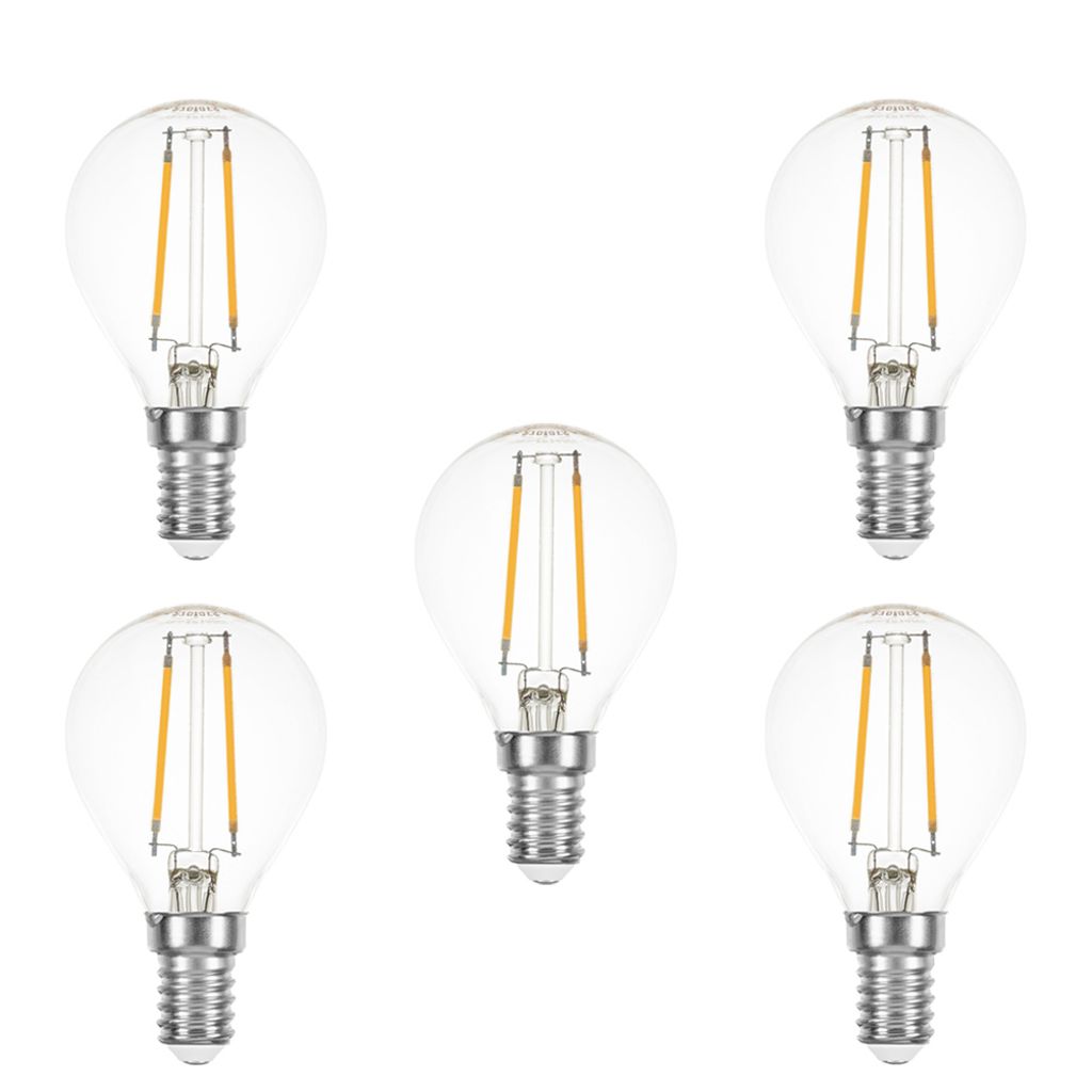 5 x LED Filament Tropfen 1W fast 15W E14 klar Glühfaden extra warmweiß 2200K 360°