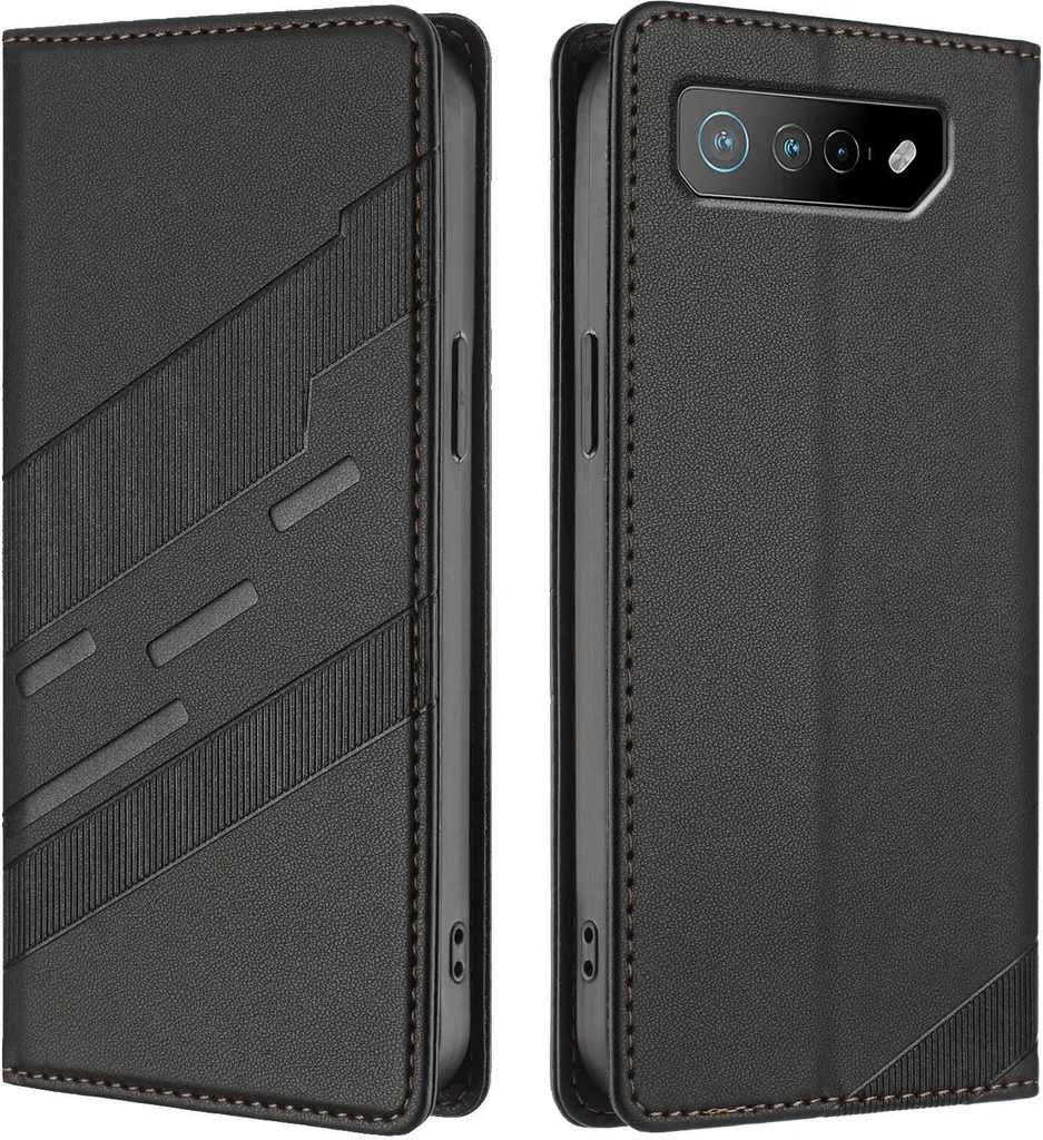 Custodia per Asus ROG Phone 7, custodia a portafoglio in Finto cuoio con slot per schede e funzione stand Schwarz