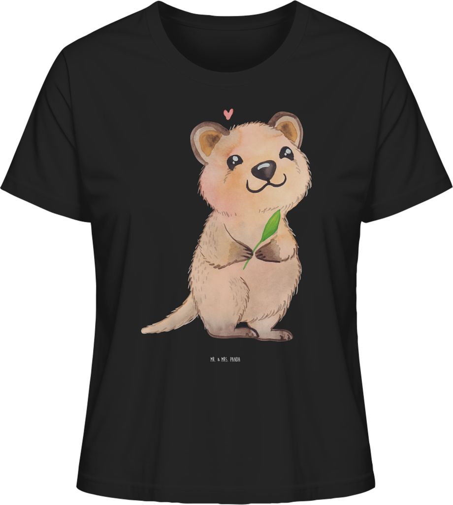Mr. & Mrs. Panda Damen Oberteil Quokka Happy Größe M - Schwarz - Geschenk, Basic T-Shirt, Kurzarmshirt, Niedliches Tier, Aufschieberitis, Lustige...