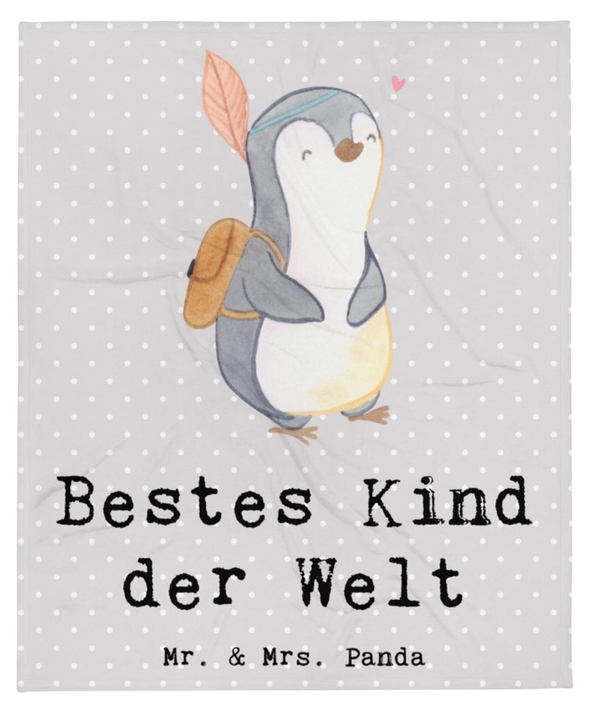 Mr. & Mrs. Panda Tagesdecke Pinguin Bestes Kind der Welt - Grau Pastell - Geschenk, Geburt, Bettdecke, Kids, Kuscheldecke, Kinder, Geschenkidee, Pl...