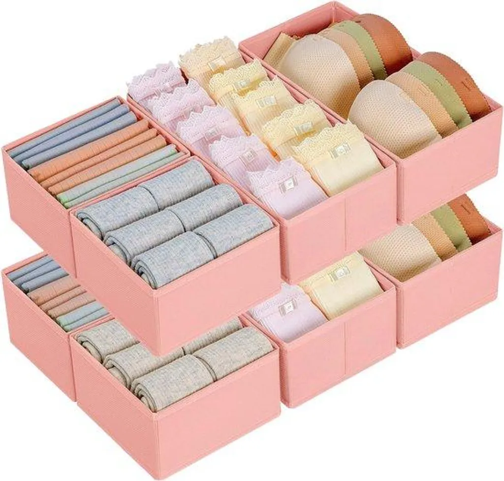 Organiseur de tiroir anti-désordre 8 pièces rose pour lingerie et soins