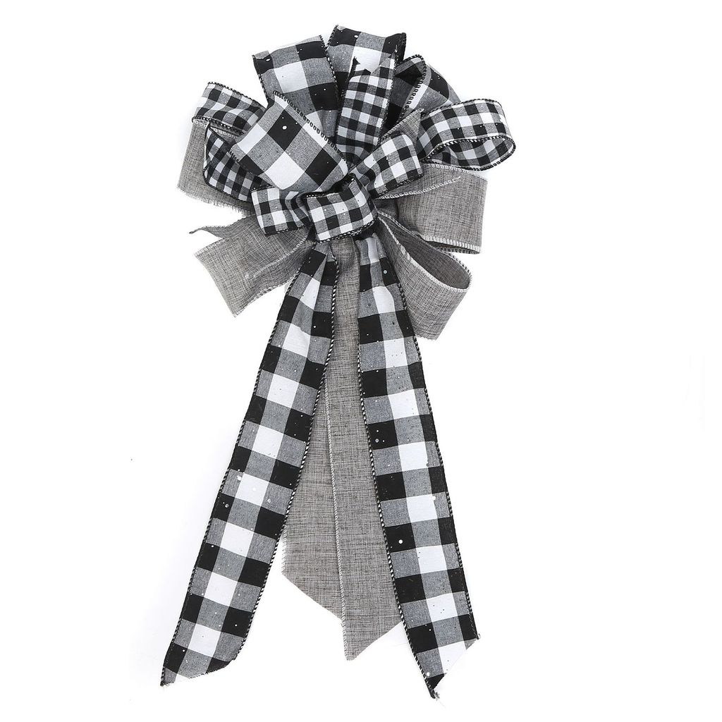 Plaid Bogen erhöhen die Atmosphäre handgefertigtes Dekoration Weihnachtsbaum Top Bogen für Zuhause-Schwarz