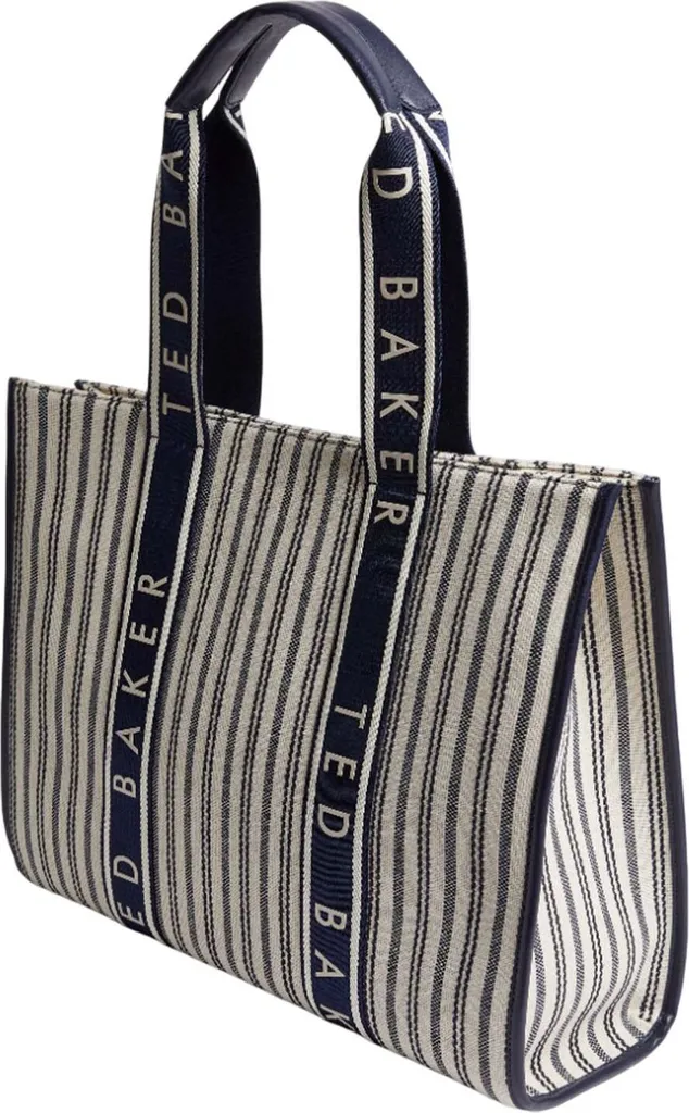 Grand Sac à Épaule en Toile Rayée Marine et Écru pour Femme Ted Baker