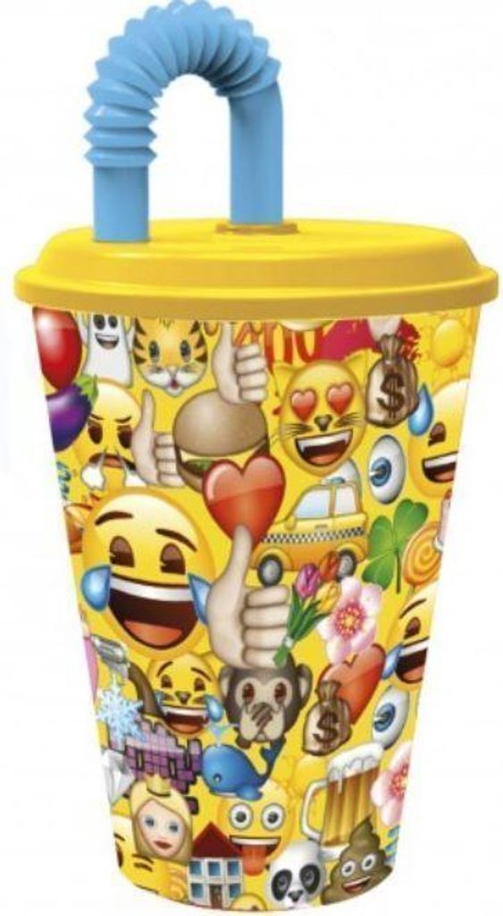 Stor - Emoji Trinkbecher mit Deckel und Strohhalm 430ml