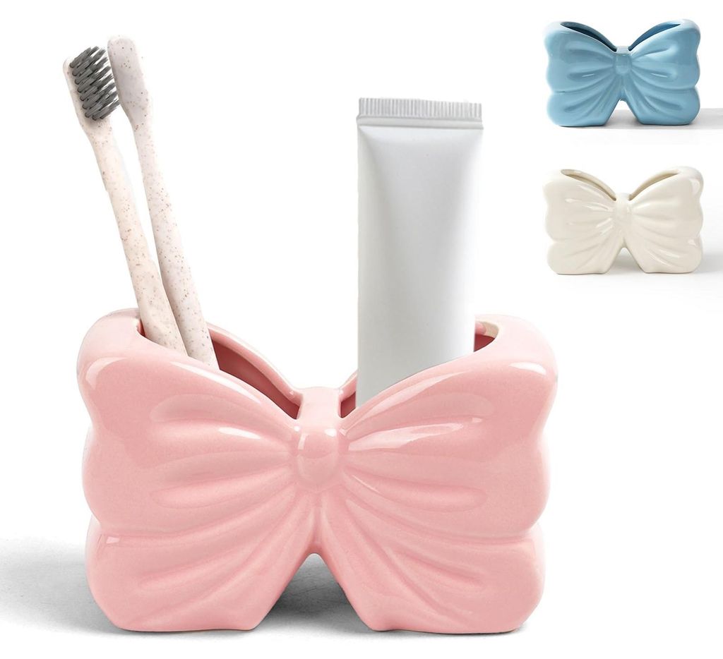 Zahnbürstenhalter Schmetterlingsform Keramik – 2-Slot Toothbrush Holder für Zahnbürsten & Zahnpasta, Zahnbürsten Organizer für Aufbewahrung,...