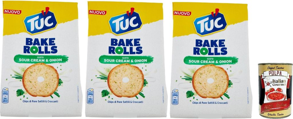 Tuc Bake Rolls, Chips di Pane Sottile e Croccante gusto Sour Cream & Onion, Im Ofen gebackene, dünne und knusprige Sauerrahm und Zwiebel Brotchips...