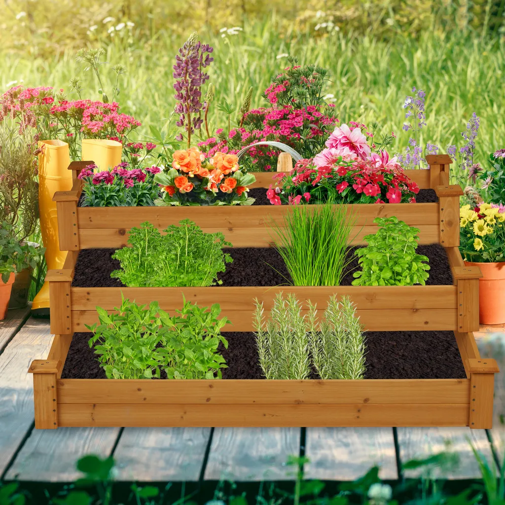 Carré potager en escalier 3 étages : Jardinière bois pour extérieur