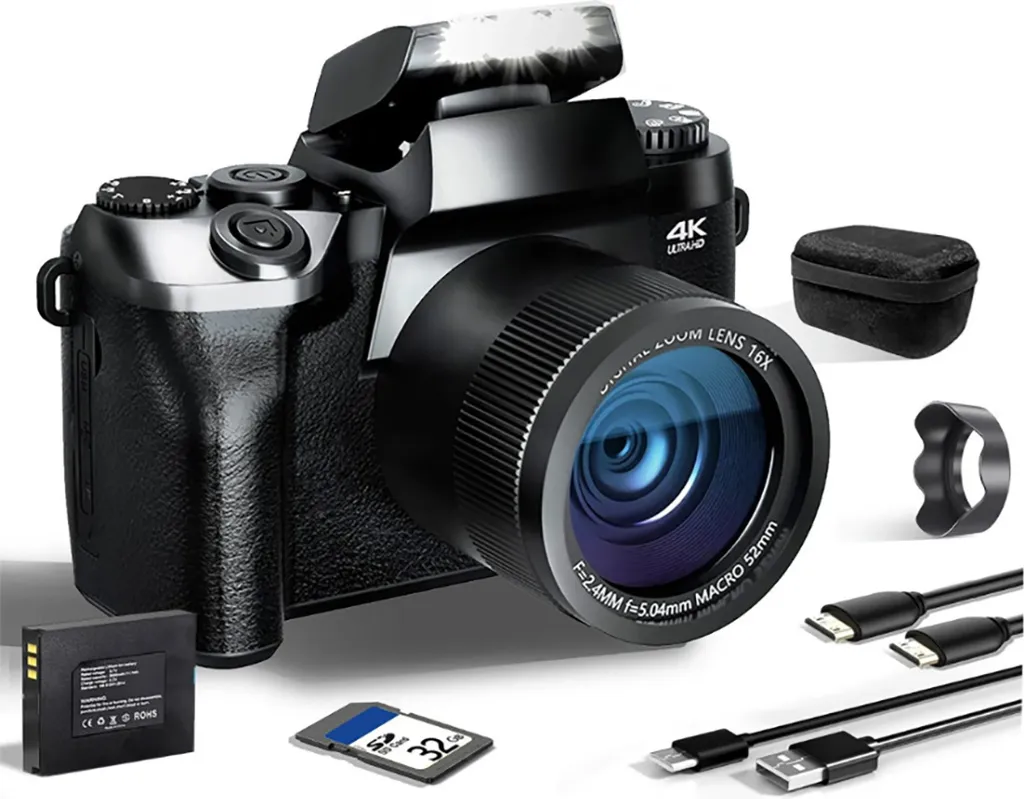 Appareil Photo Compact 4K Wi-Fi pour Débutants avec Écran de 4 Pouces