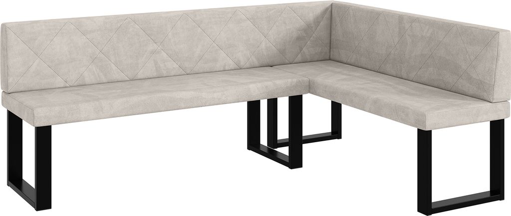 MEBLINI Eckbank für Esszimmer - Küchenbank - Essecke - Sitzecke Küche - ERIC - U-Beine 142x196x87cm Rechts - Beige Samt