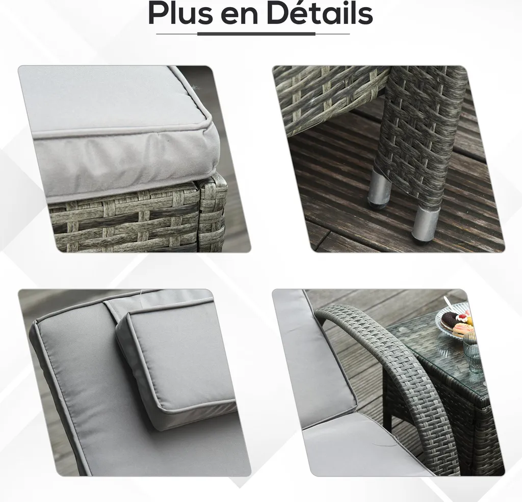 Ensemble Détente Terrasse : 2 Transats Confortables et Table Basse