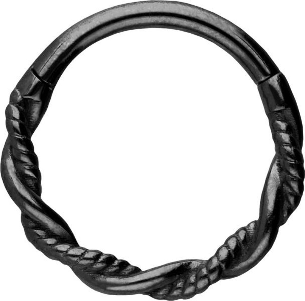 Ohrpiercing, Nasenpiercing, Septum Piercing Chirurgenstahl Segmentring Clicker DOPPELT GEDREHT Schwarz Innendurchmesser: 8mm + Stabstärke: 1mm