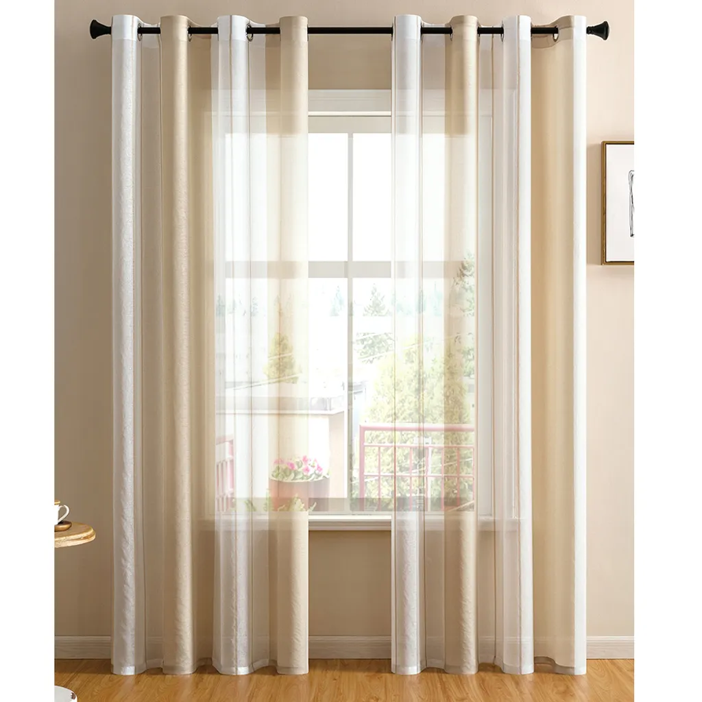 Tenda Voile Trasparente a Righe 140x145cm Set 2 Pezzi Occhielli