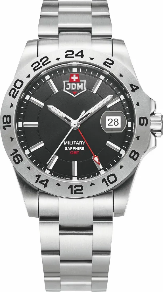 Montre Bracelet Homme JDM Military Delta 24 à Quartz Argent et Noir