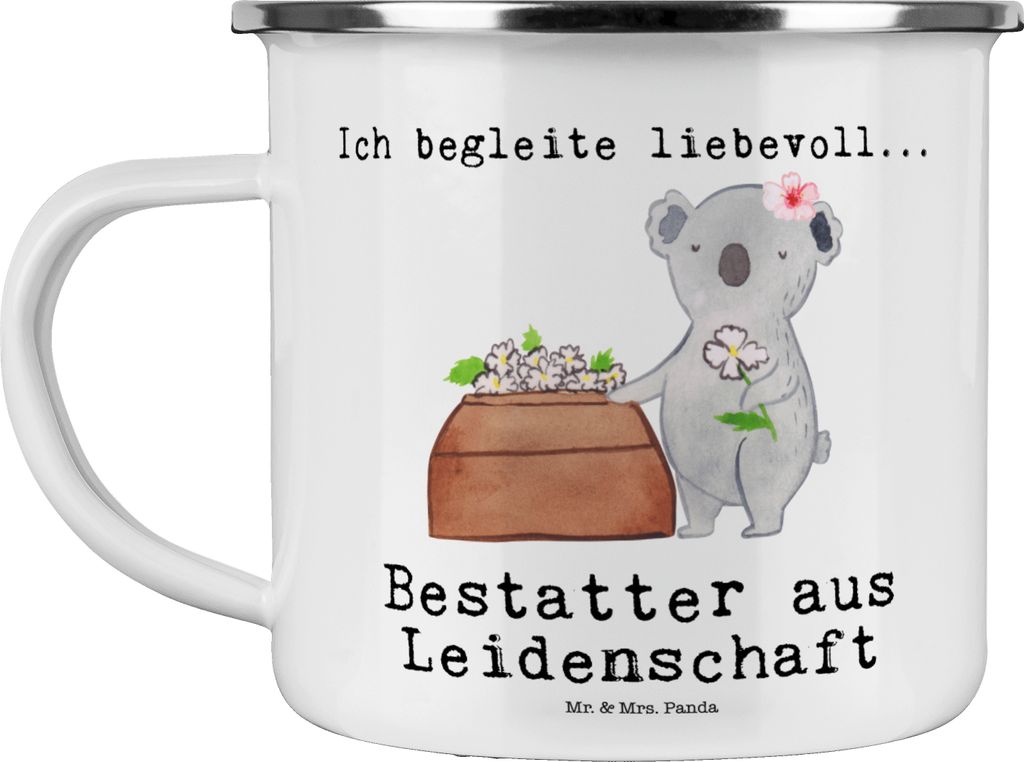 Mr. & Mrs. Panda Emaille Tasse Bestatter Leidenschaft - Weiß - Geschenk, Pott, Becher, Teetasse, Haferl