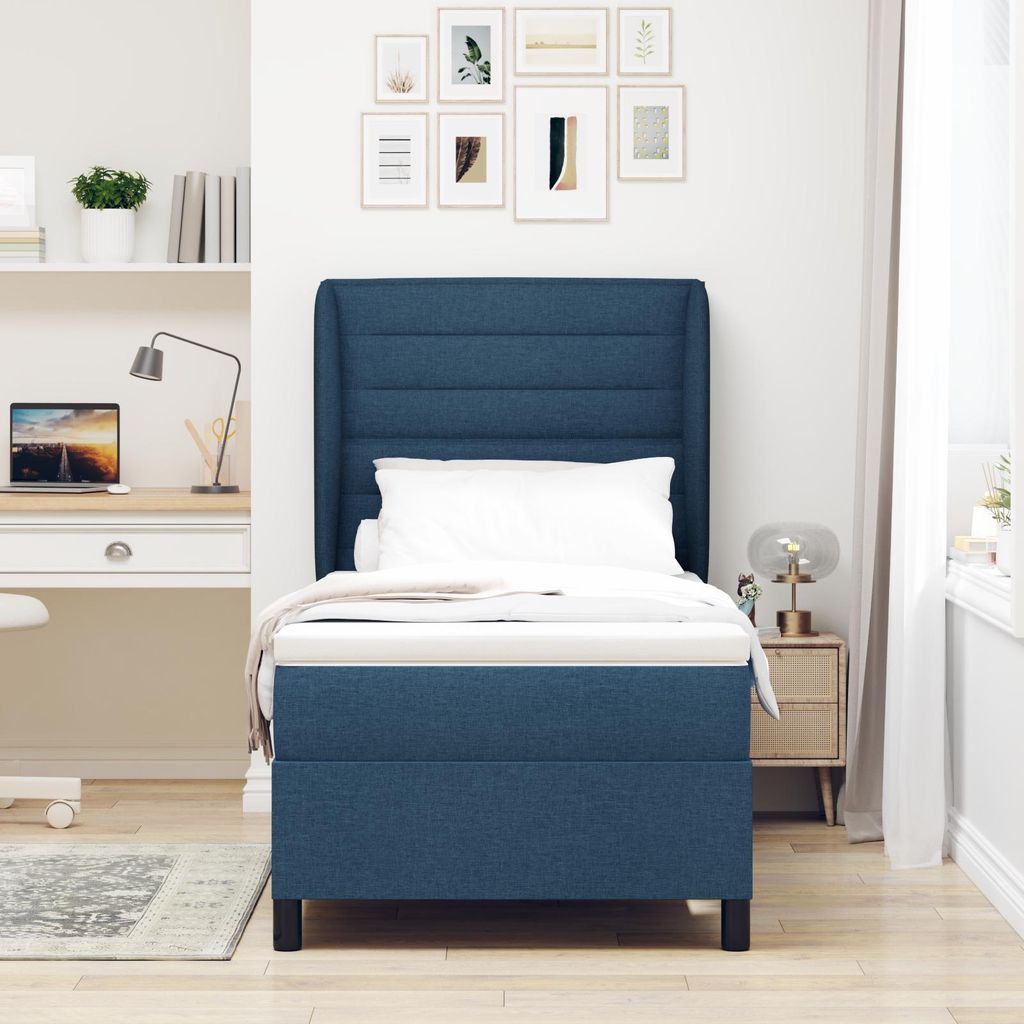 Design new Polsterbett Boxspringbett mit Matratze Blau 100x200 cm Stoff - Bettrahmen - Klassische Betten cloris31465