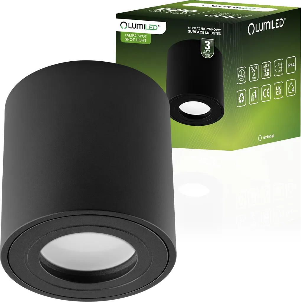 Spot Plafonnier Aluminium Noir IP44 Étanche pour Douille GU10 230V