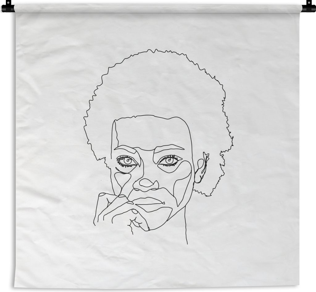 MuchoWow Wandteppich Wandbehang Frau - Schwarz - Weiß - Strichzeichnung 60x60 cm Tapisserie Dekoration Wandtuch - Dekorationen - Wand Decke