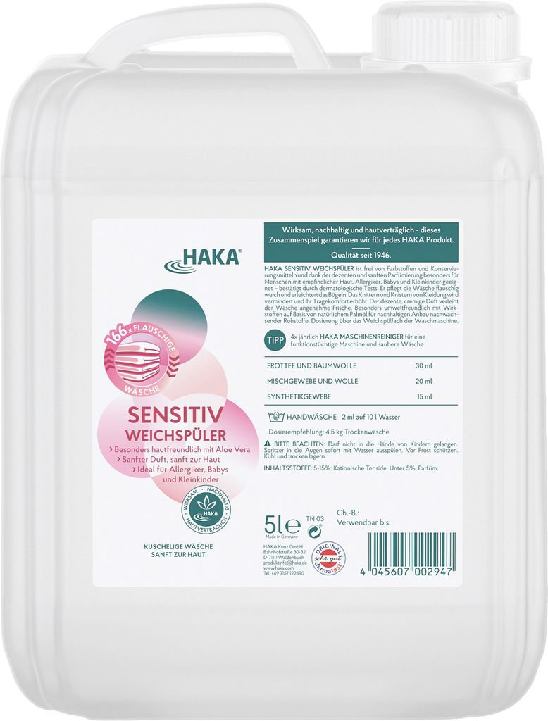 HAKA Sensitiv Weichspüler 5l Ideal für Allergiker & Babys Produktbild 