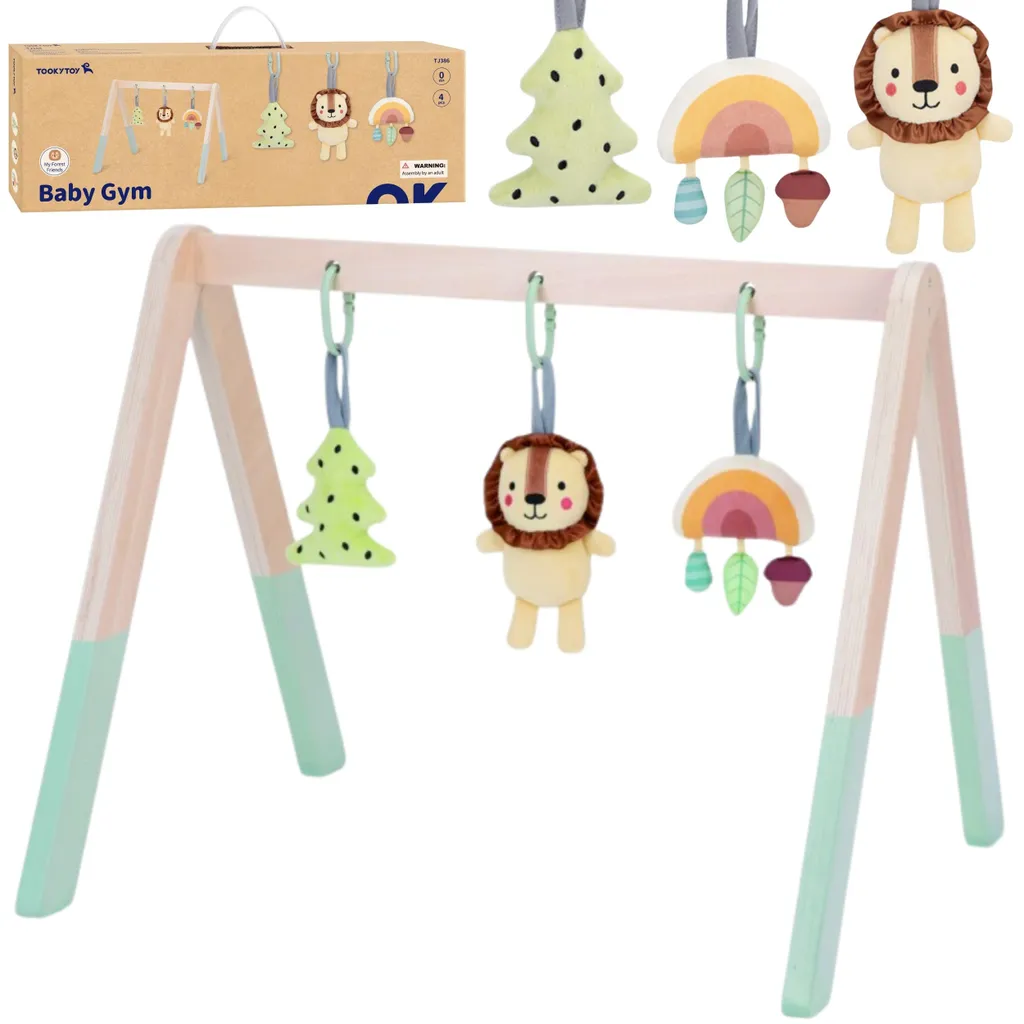 Baby Gym éducatif Tooky Toy : portique bois et 3 peluches douces 0m+