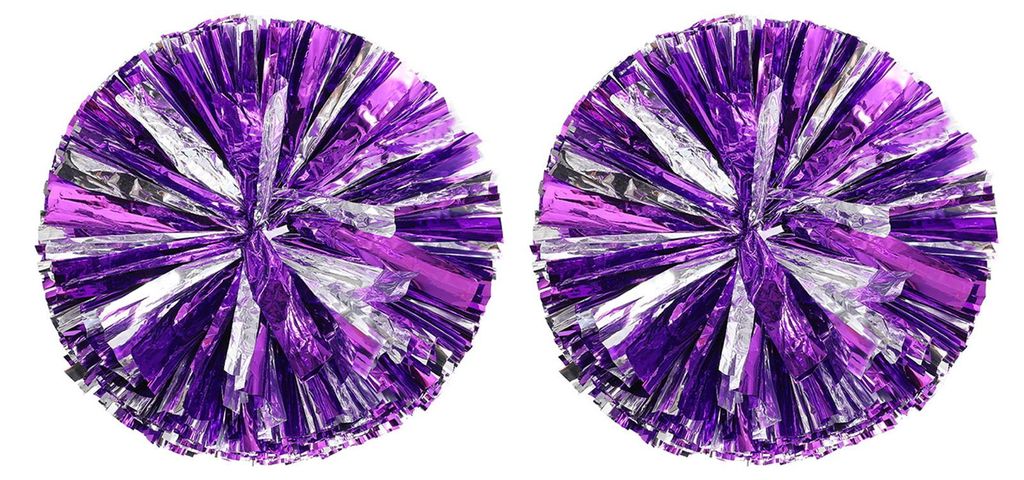 2 Stück Cheerleader-Pompons, metallisch-holografisch, mit Griffring für Sportmannschaften, Partys, Tanztraining
