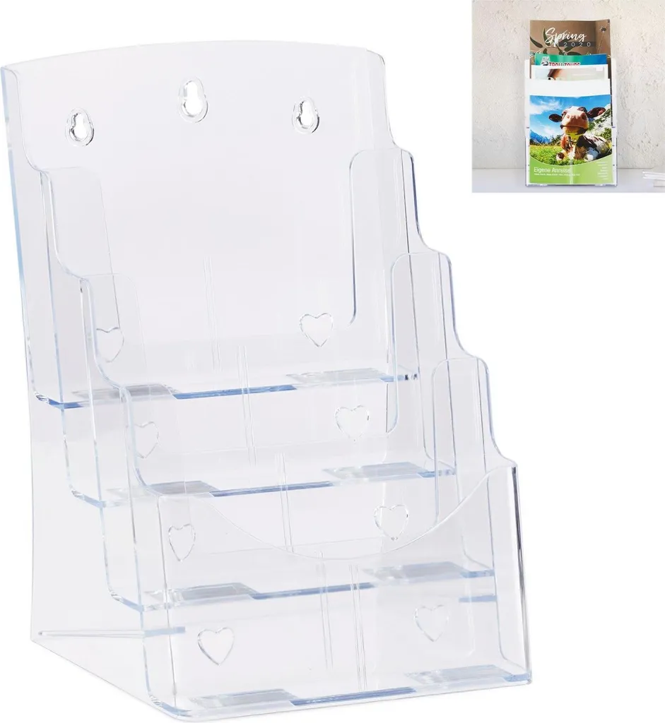 Porte-brochures A4 transparent 4 niveaux en cascade haute visibilité
