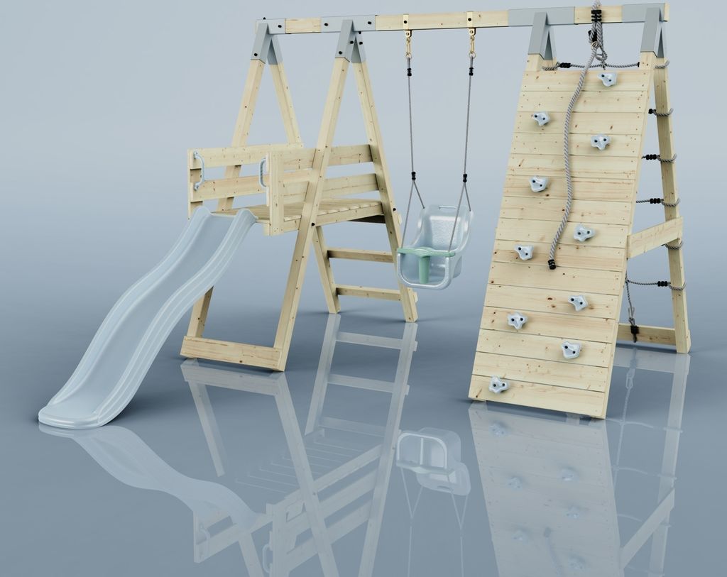 OutdoorToys Klettergerüst Hummel aus Holz in Blau Eisblau