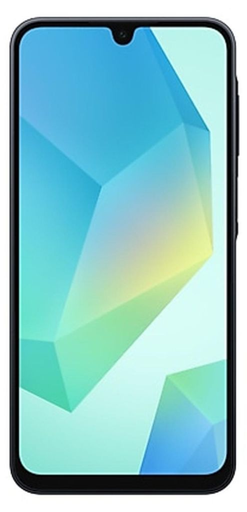 A smartphone with a geometric wallpaper displayed on its screen.