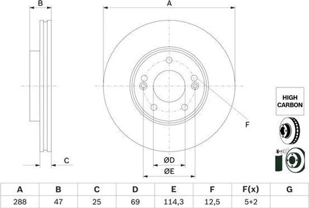 2 Disques de Frein BOSCH 0 986 479 G24 pour HYUNDAI i10 PA 288mm