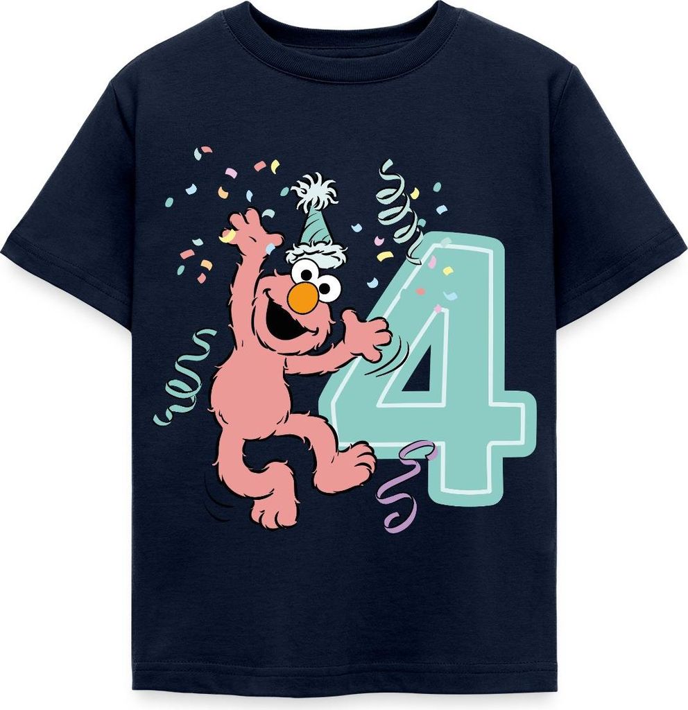 Spreadshirt Sesamstraße Geburtstagdesign Mit Elmo Vier Jahre Kinder T-Shirt, 110/116 (5-6 Jahre), Navy