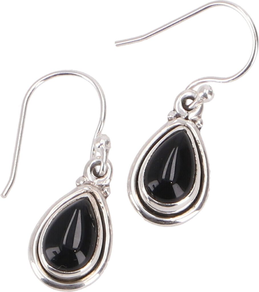 Indische Boho Silberohrringe, Tröpfenförmige Ohrhänger - Onyx, Silber-Farben, SterlingSilber, 3*1*0,4 cm, Silberohrringe