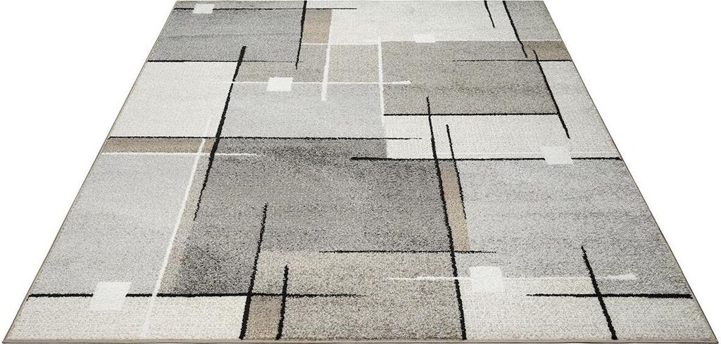 Abstrakt Design Teppich Kurzflor Wohnzimmer Beige Grau Rot, Produktbild 
