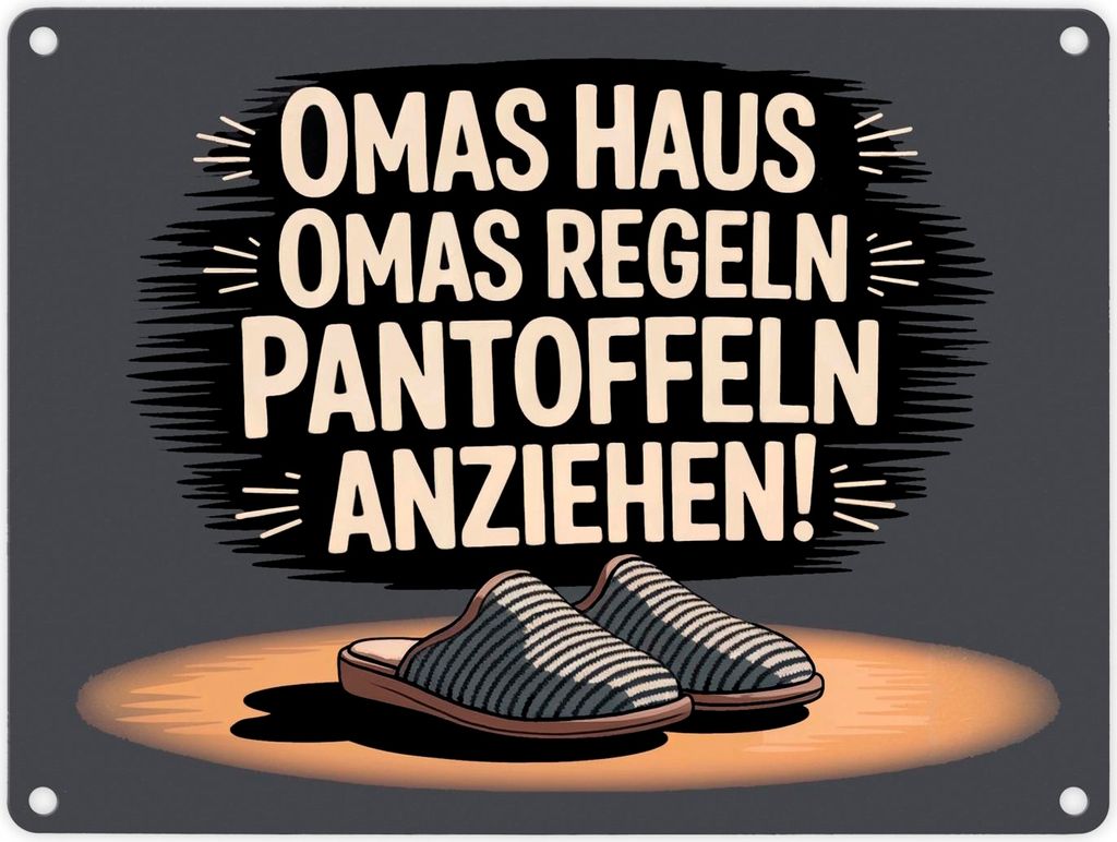 Omas Haus, Omas Regeln Pantoffeln anziehen im Vintage-Stil Metallschild in