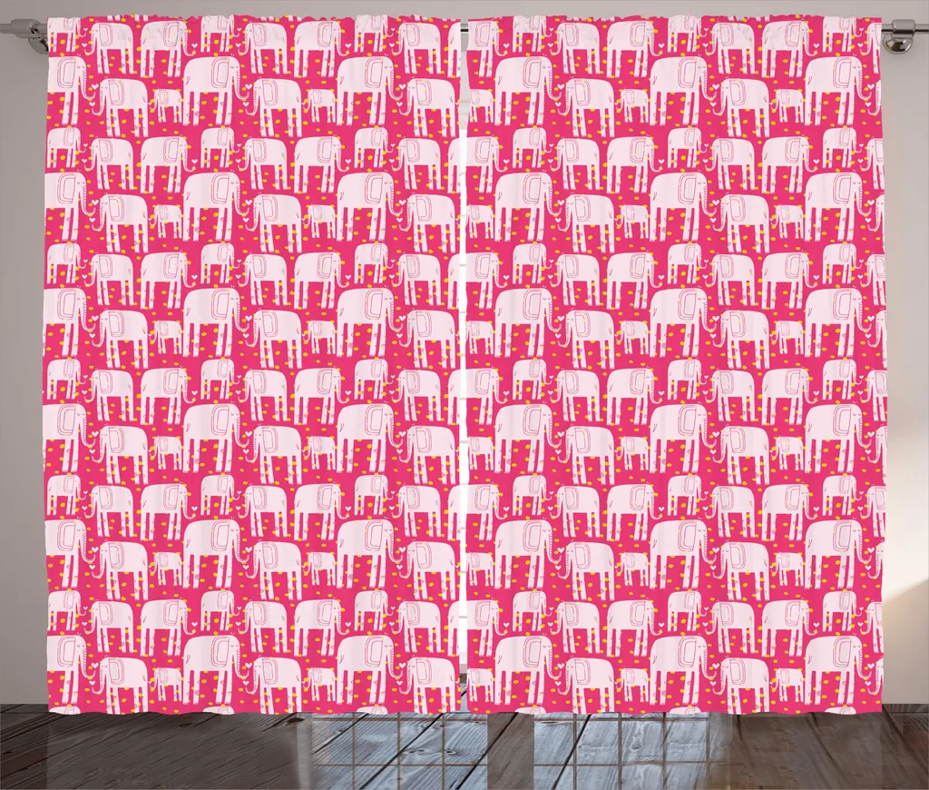 ABAKUHAUS Rideau éléphant rose vif, décor tropical rustique 280x225 cm